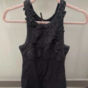 Anthropologie Black Embroidered Knit Sleeveless Tank Top Women's Size S